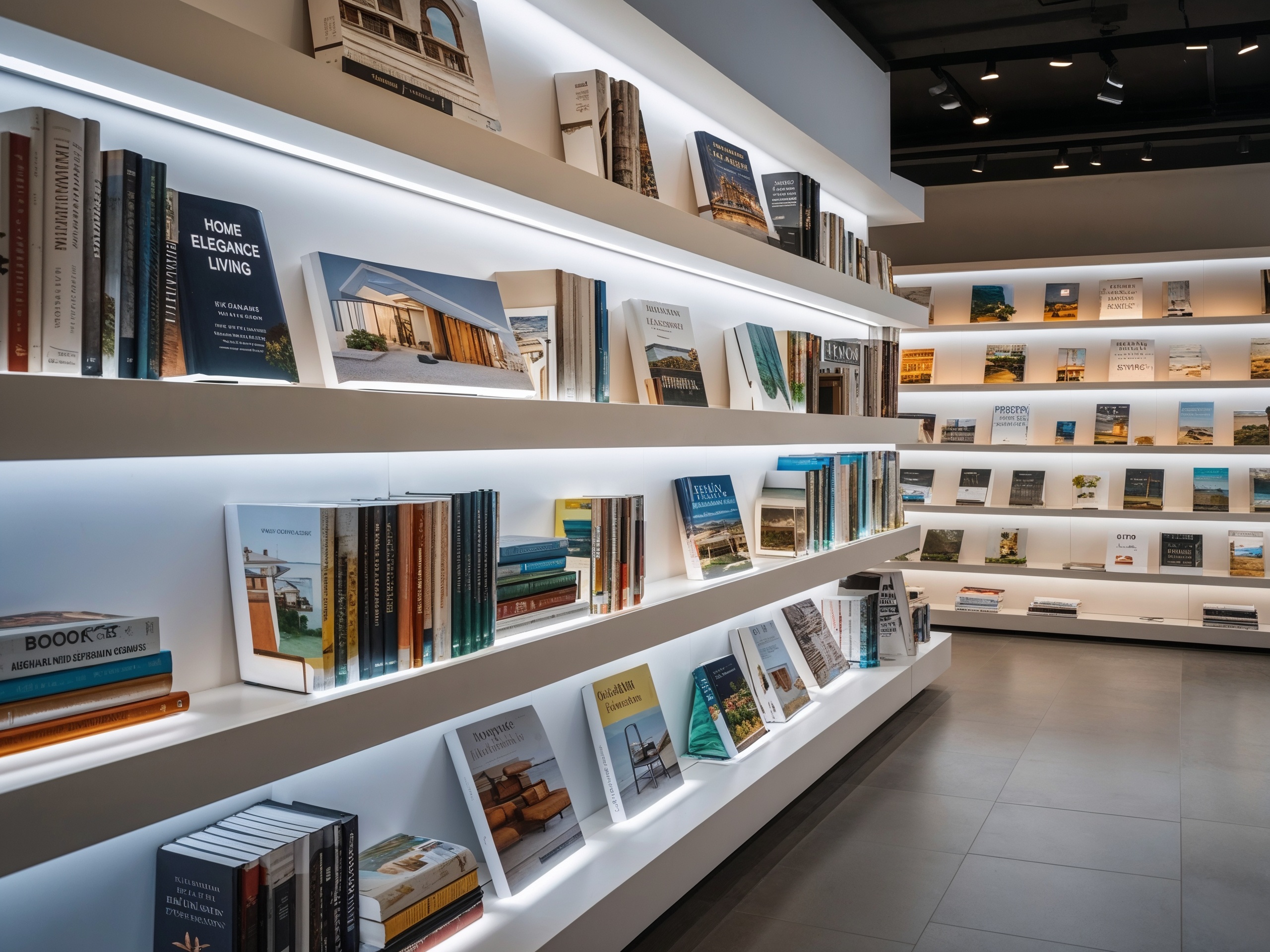 Bookstore with illuminated shelves