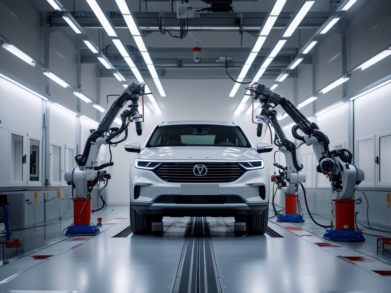 Automated Vehicle Manufacturing with Industrial Robots and LED Light