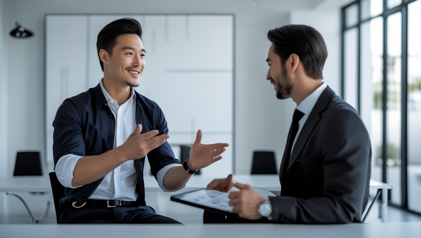 Business Meeting in a Modern Office with Daylight Effect