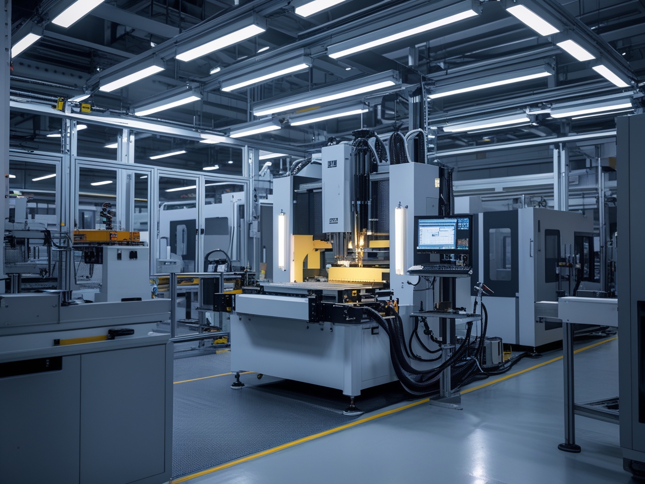 Production Hall with Modern Machinery and LED Lighting