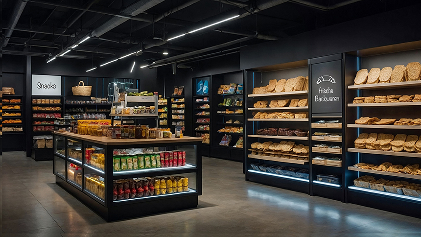 LED shelf lighting in supermarket