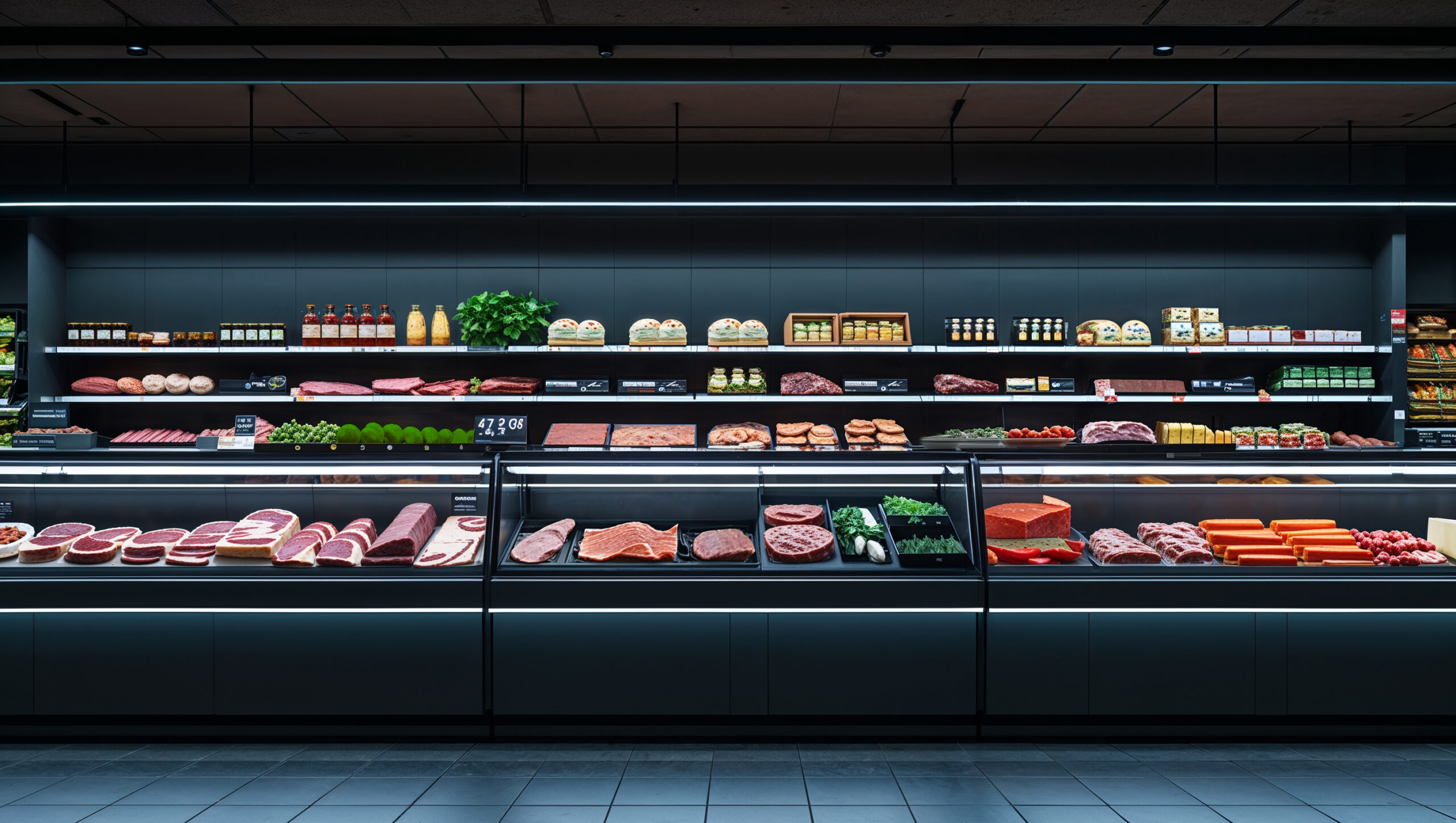 Fresh food counter with LED lighting for meat and deli products