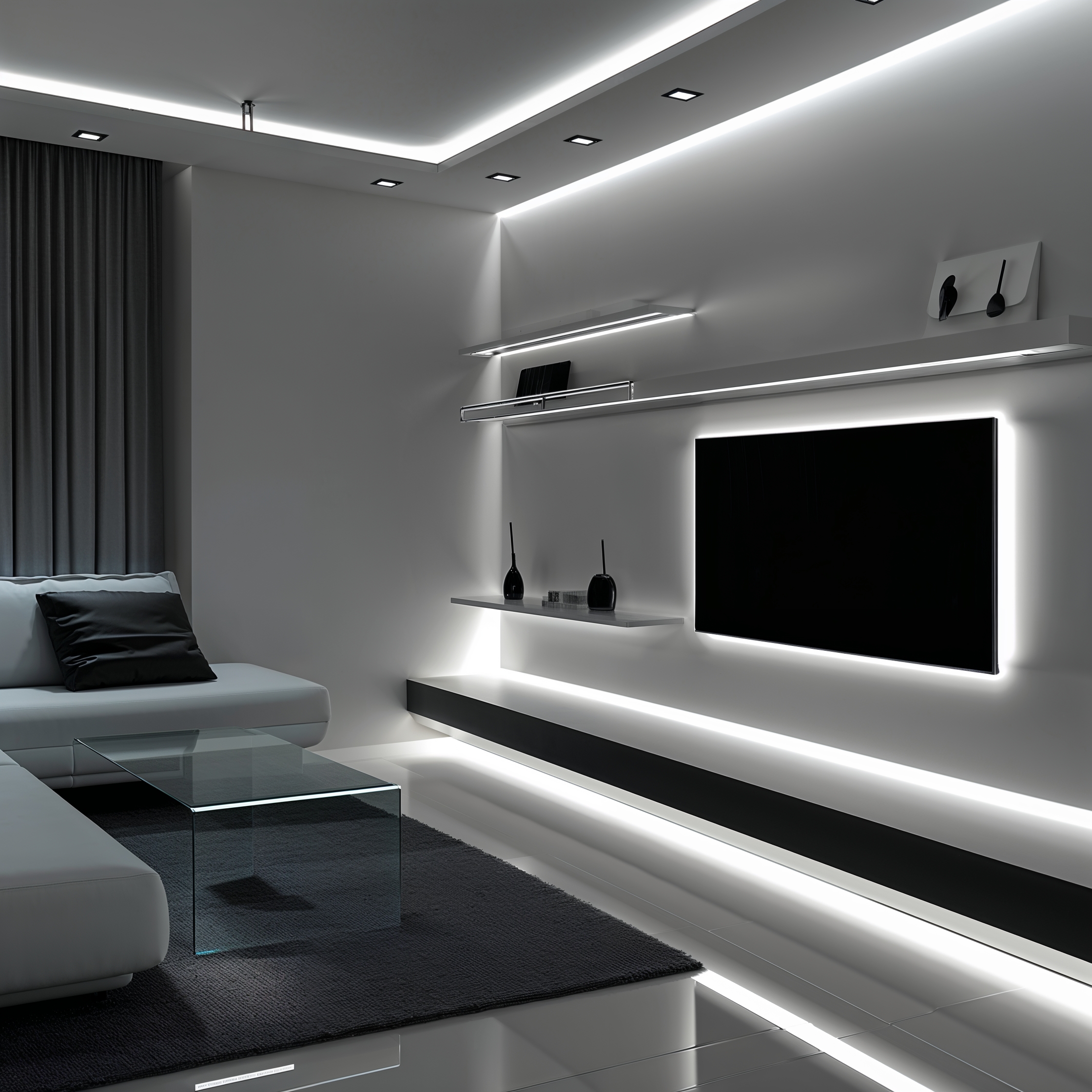 Moderne woonkamer met neutraal witte LED-lichtlijn