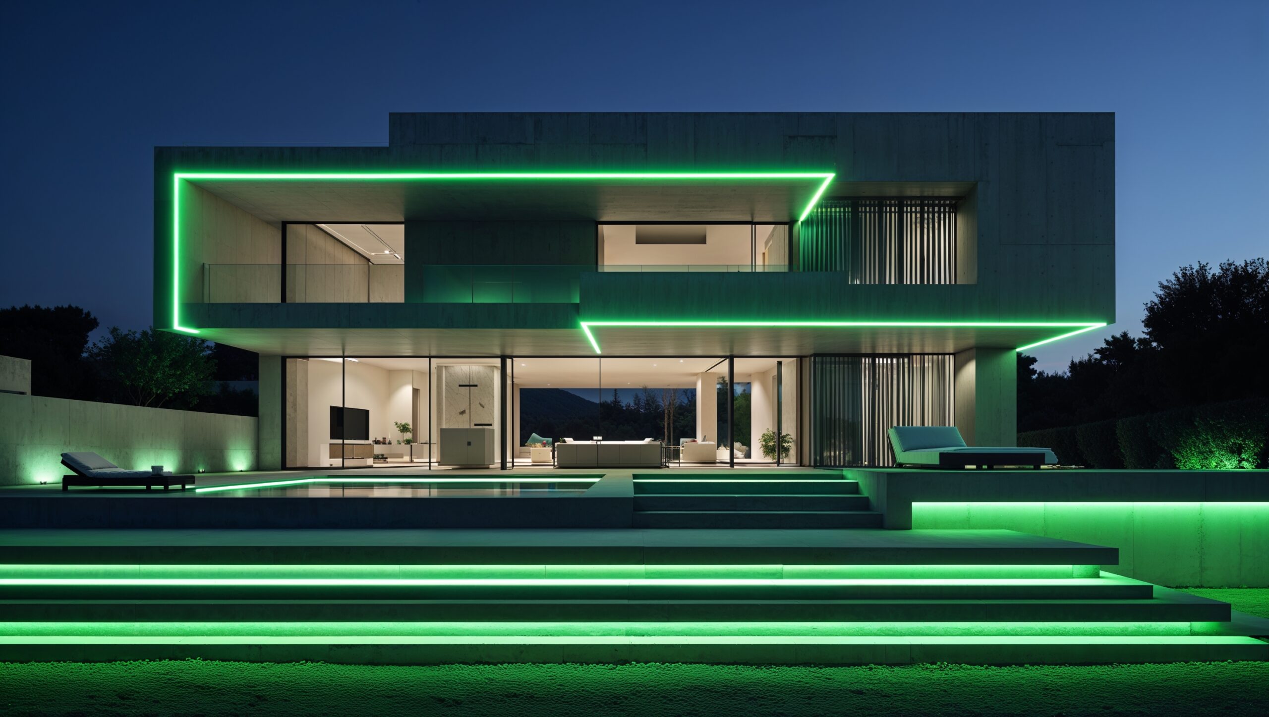 Facade staging with green LED light lines