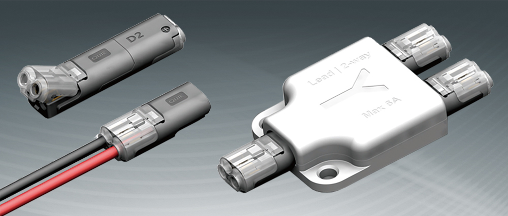 LED Quick Connect Splitter – Technical drawing of LED Y-connector with accessories