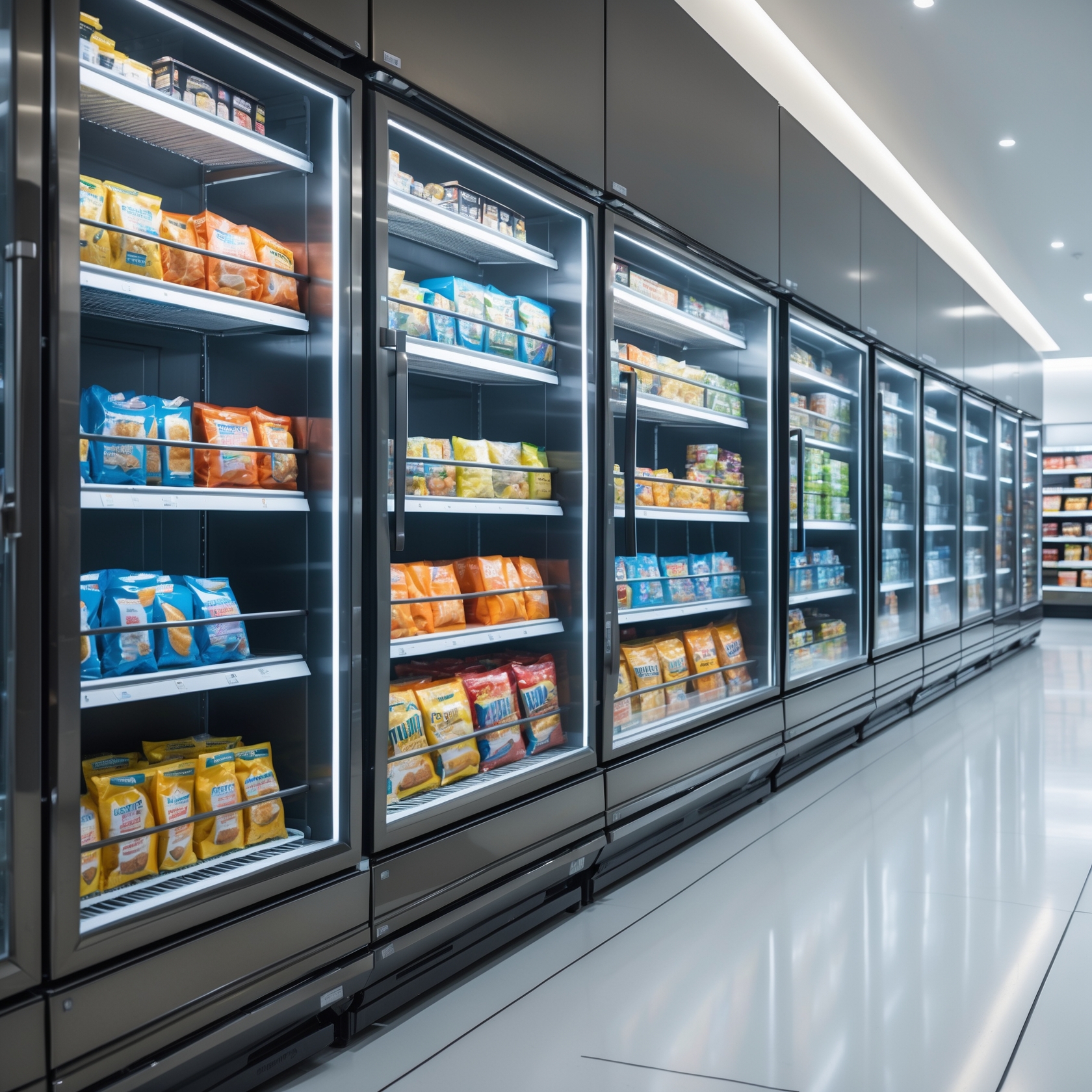 Stocked Refrigerated Shelves with LED Lighting